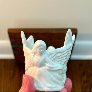Angel Candle/Sphere Holder, white ceramic & signed (SPHERE NOT INCLUDED)